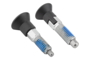 Doigt d'indexage ECO en acier ou en inox avec bouton de manœuvre en plastique et frein-filet Doigt d'indexage ECO en acier ou en inox avec bouton de manœuvre en plastique et frein-filet