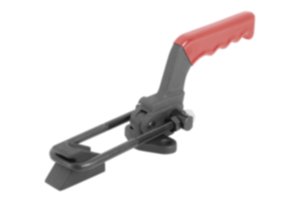 Horizontal latch clamps, steel, heavy-duty version with catch plate and red plastic grip Horizontal latch clamps, steel, heavy-duty version with catch plate and red plastic grip
