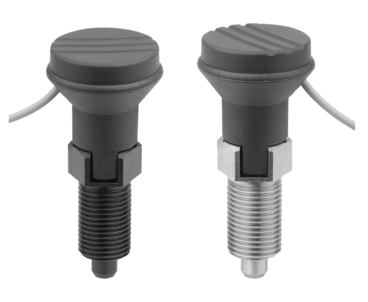 Doigt d'indexage en acier ou en inox 
avec capteur d'état, filaire, forme C