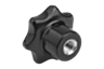 Bouton étoile similaire à DIN 6336, insert en inox, forme K avec insert taraudé