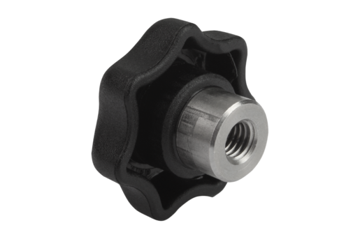 Bouton étoile, forme K, avec douille taraudée saillante en acier