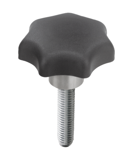 Bouton étoile, forme L, avec insert acier saillant avec filetage
