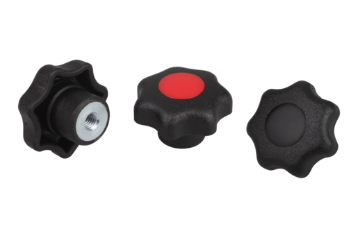 Bouton étoile similaire à DIN 6336, taraudage, avec pastille, forme K 