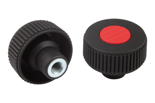Volant moleté forme K, avec insert taraudé, avec pastille, pouces