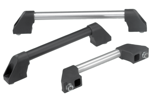 Tubular handles, aluminium with plastic grip legs, slanted both sides