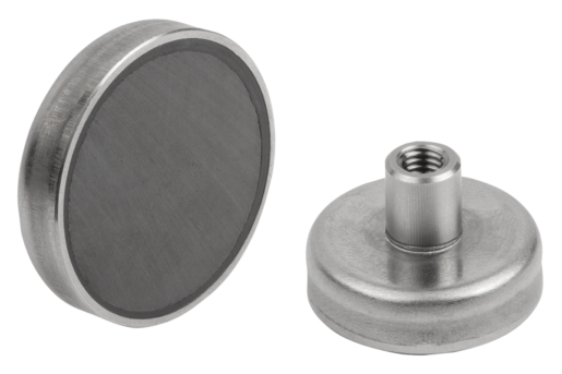 Aimants plats taraudés en ferrite dure avec corps en Inox