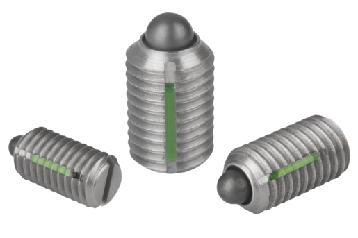 Poussoirs à ressort avec fente et doigt d'appui, inox, avec frein-filet, version pouces
