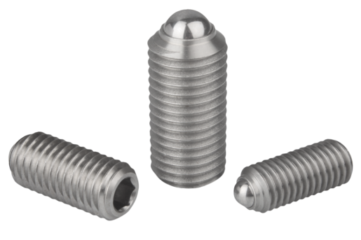 Poussoirs à ressort à six pans creux et bille, en inox, pouces
