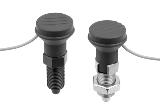 Indexing plungers steel or stainless steel with plastic mushroom grip and status sensor, hardwired