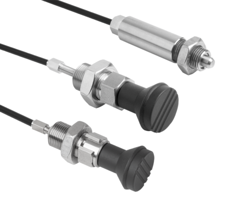 Indexing plungers, stainless steel with plastic mushroom grip and remote actuation