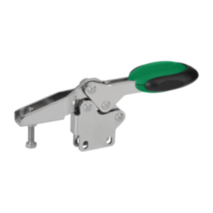 Sauterelle à levier horizontal avec verrouillage de sécurité avec embase verticale et broche de pression réglable, Inox