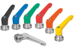 Manette indexable en plastique avec taraudage et palier anti-friction