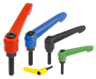 Manette indexable avec insert fileté et poignée en plastique, pouces