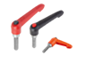 Manette indexable avec filetage et bouton de dégagement, insert en inox, pouces