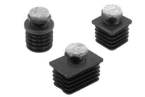 Adjustment plugs, plastic with felt glide surface for round and square tubes