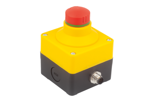 Bouton d'arrêt d'urgence dans boîtier Ø 22,3 mm avec blocs de contact, raccord M12