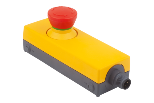 Bouton d'arrêt d'urgence dans boîtier « Minibox » Ø 22,3 mm raccord M12