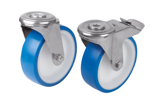 Swivel castors with bolt hole stainless steel for sterile areas