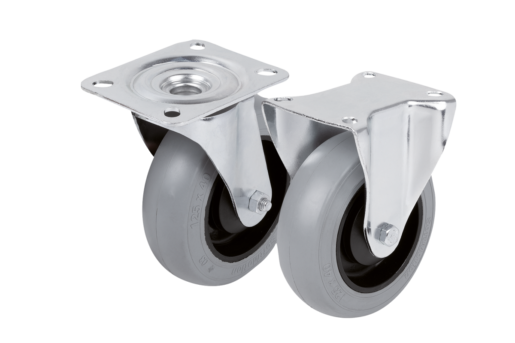 Swivel and fixed castors steel plate, with soft rubber tyres