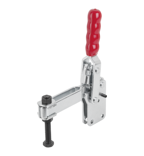 Toggle clamps vertical with straight foot and adjustable clamping spindle