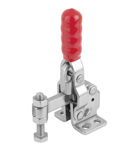 Toggle clamps mini vertical with flat foot and fixed clamping spindle