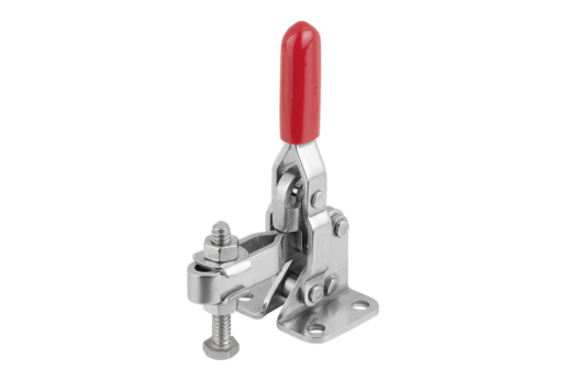 Toggle clamps vertical with flat foot and adjustable clamping spindle