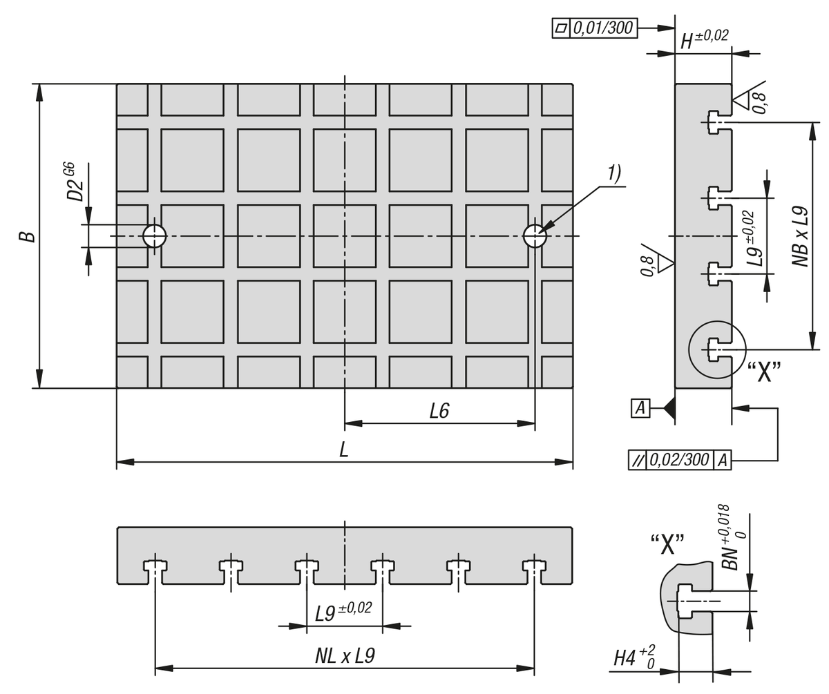 Baseplates, grey cast iron with T-slots