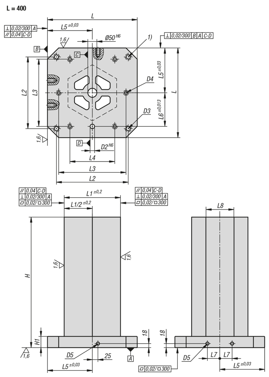 Tours de serrage en fonte grise 6 faces avec faces d'appui pré-usinées