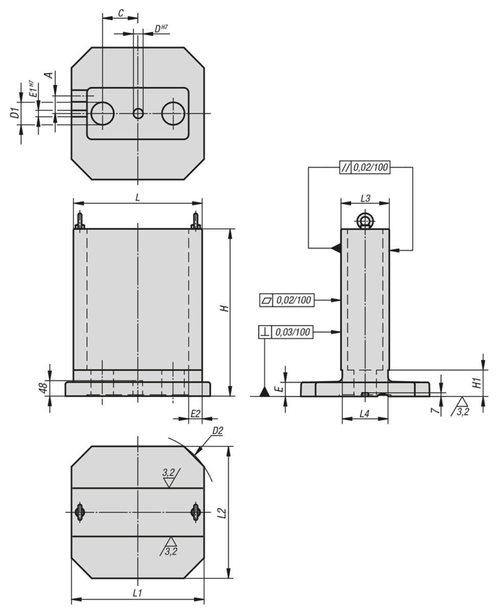 Equerre double Fonte grise