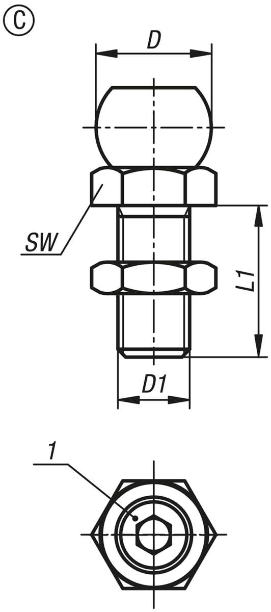 Billes de serrage avec calotte pour stabilisateur de pièce, forme C