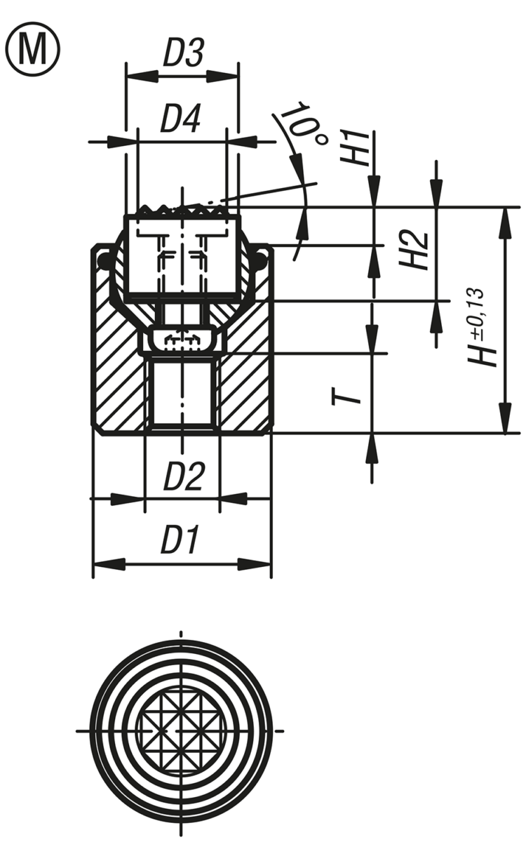 Supports à bille oscillante, avec joint torique et inserts interchangeables, forme M, insert à picots avec plat, strié en carbure