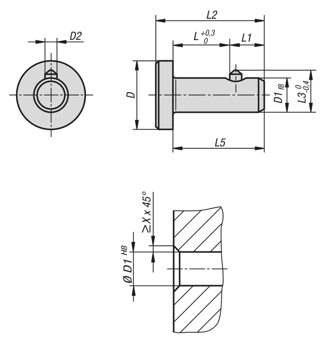 Perno enchufable con seguro axial