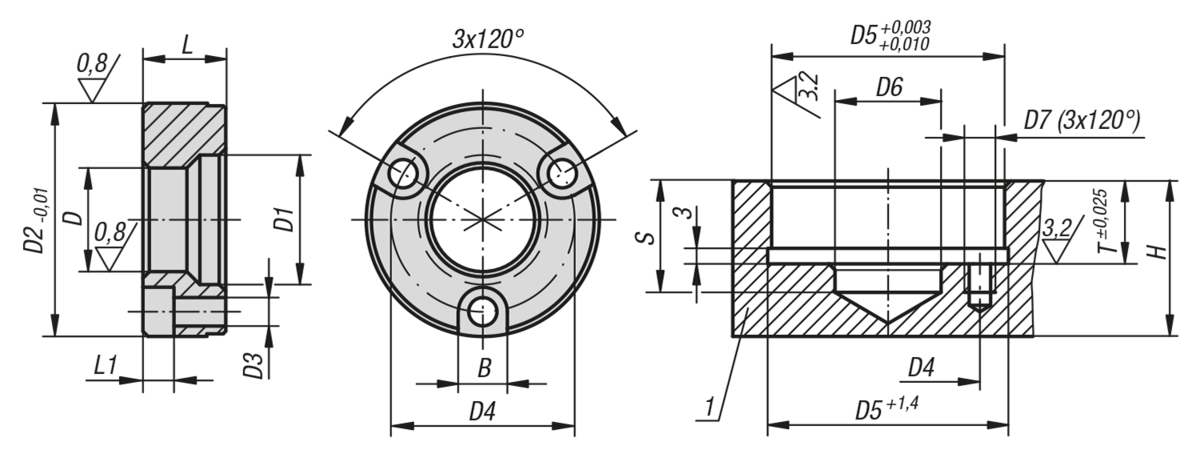 Casquillos receptores forma B (atornillados en la parte delantera)