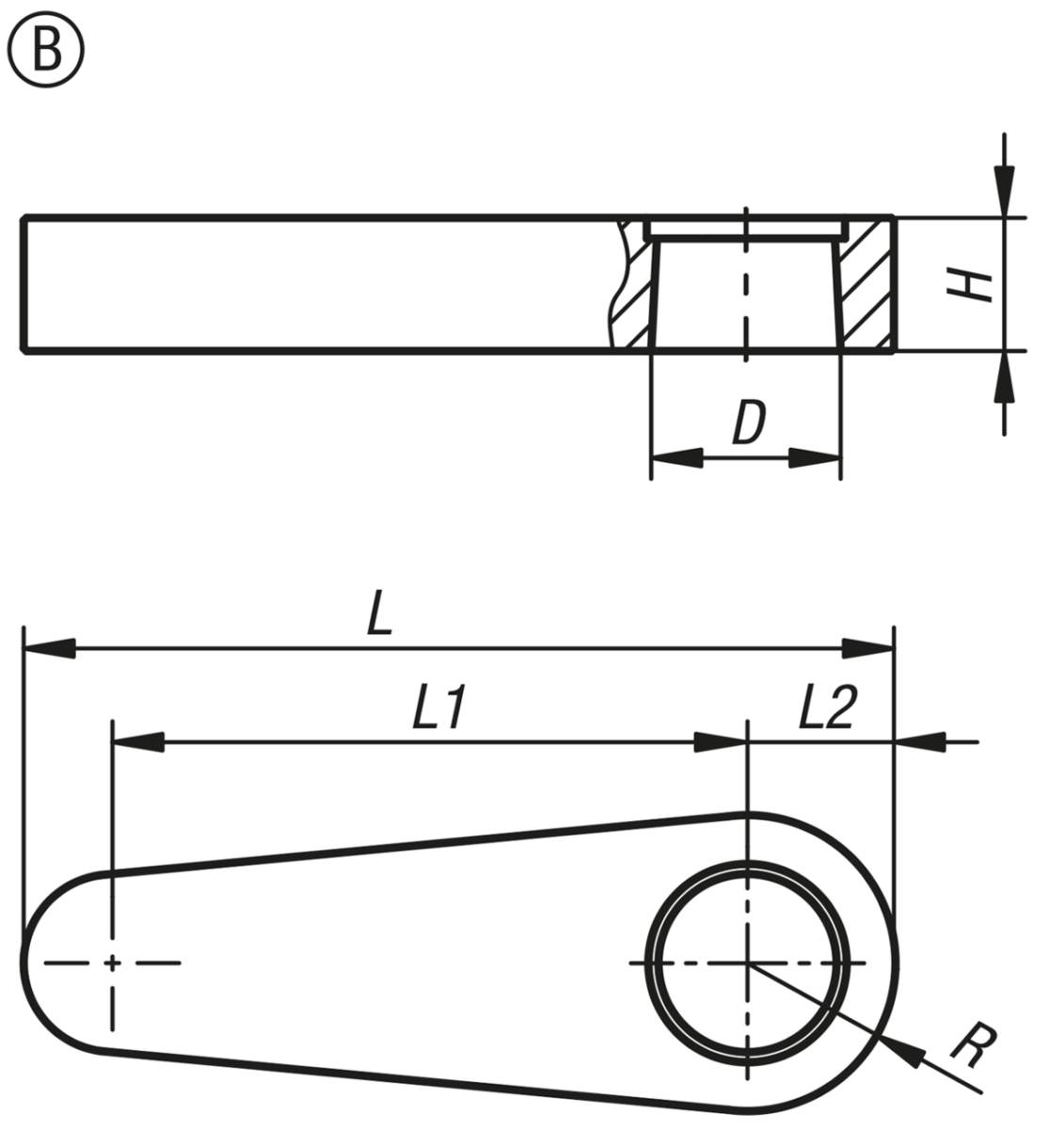 Bras de serrage pour vérin de bridage pivotant hydraulique, forme B