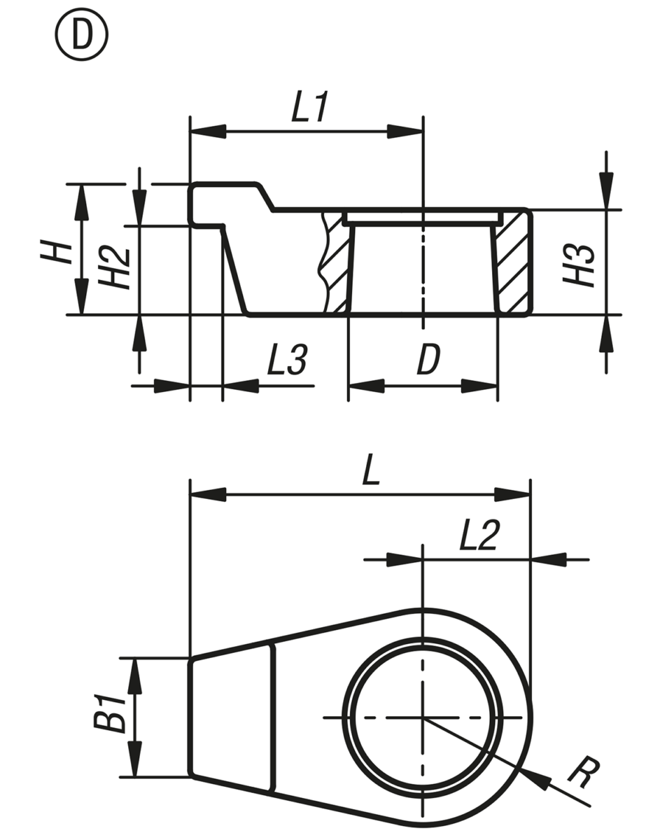 Bras de serrage pour vérin de bridage pivotant hydraulique, forme D