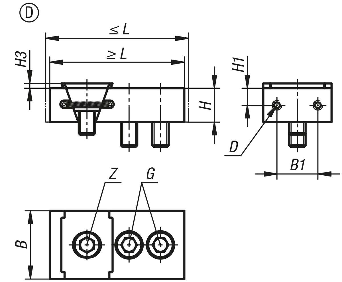 Wedge clamps with fixed jaw, Form D, with machining allowance