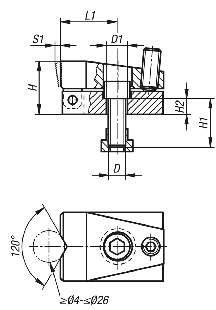 Side clamps, Form B, with prism jaw