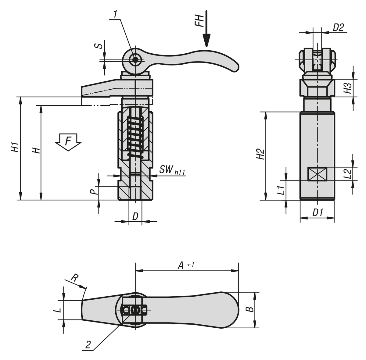 Hook clamps with collar and cam lever