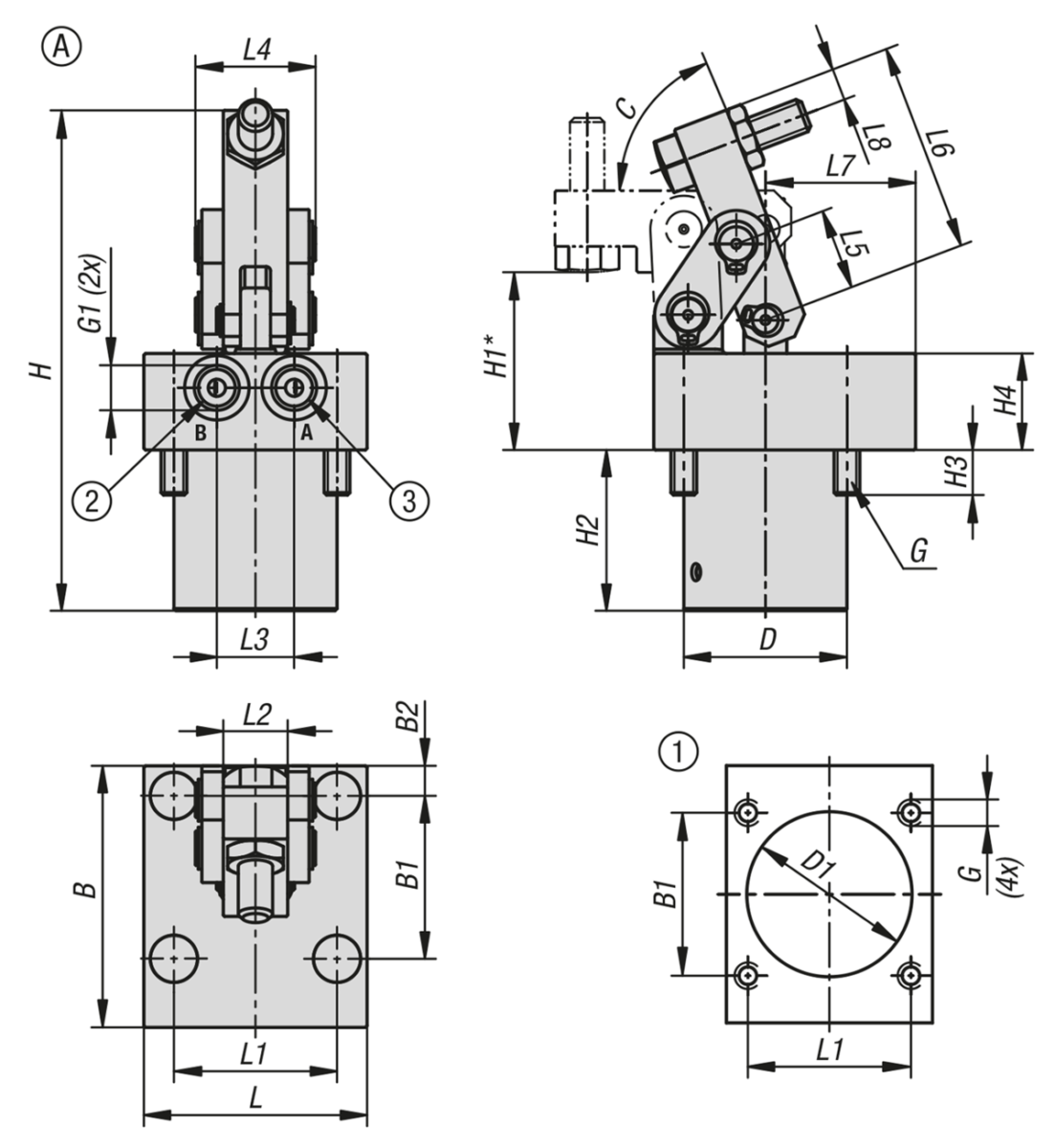 Vérin de bridage à levier hydraulique à double effet