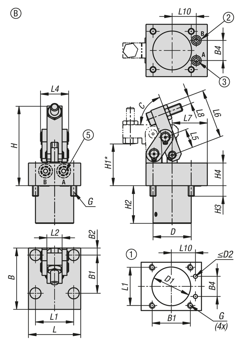 Vérin de bridage à levier hydraulique à double effet