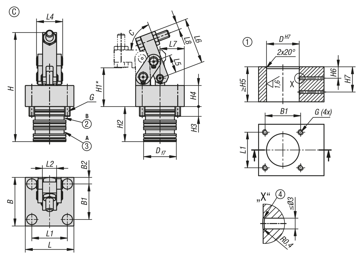 Vérin de bridage à levier hydraulique à double effet