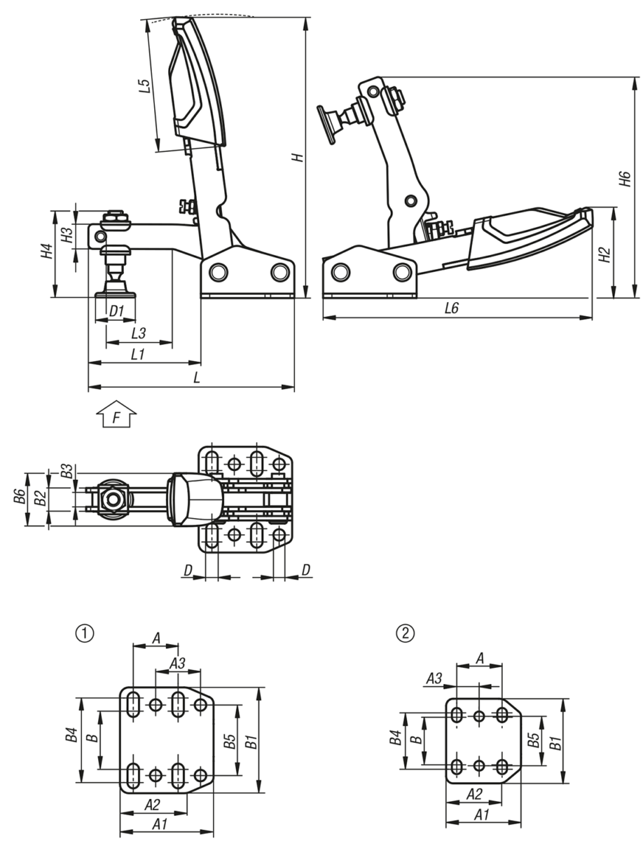 Toggle clamps variable vertical with horizontal foot