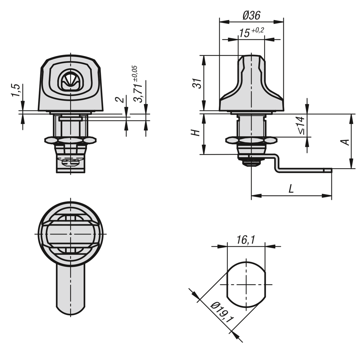 Serratura girevole con corsa libera