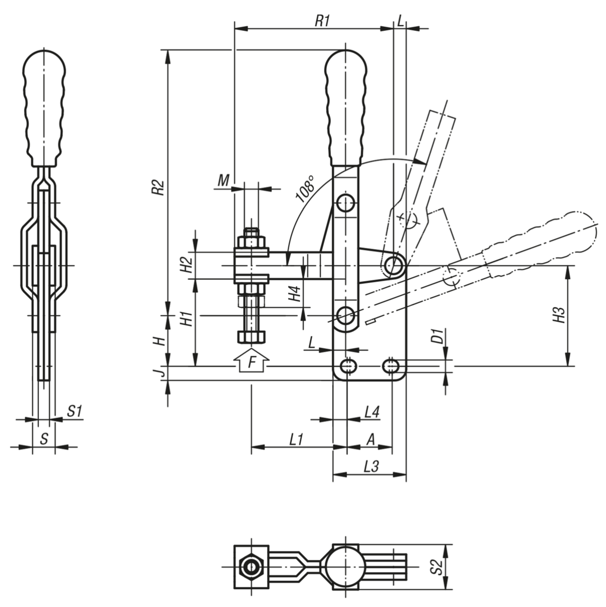 Ginocchiera di serraggio rapido verticale con piedino dritto
