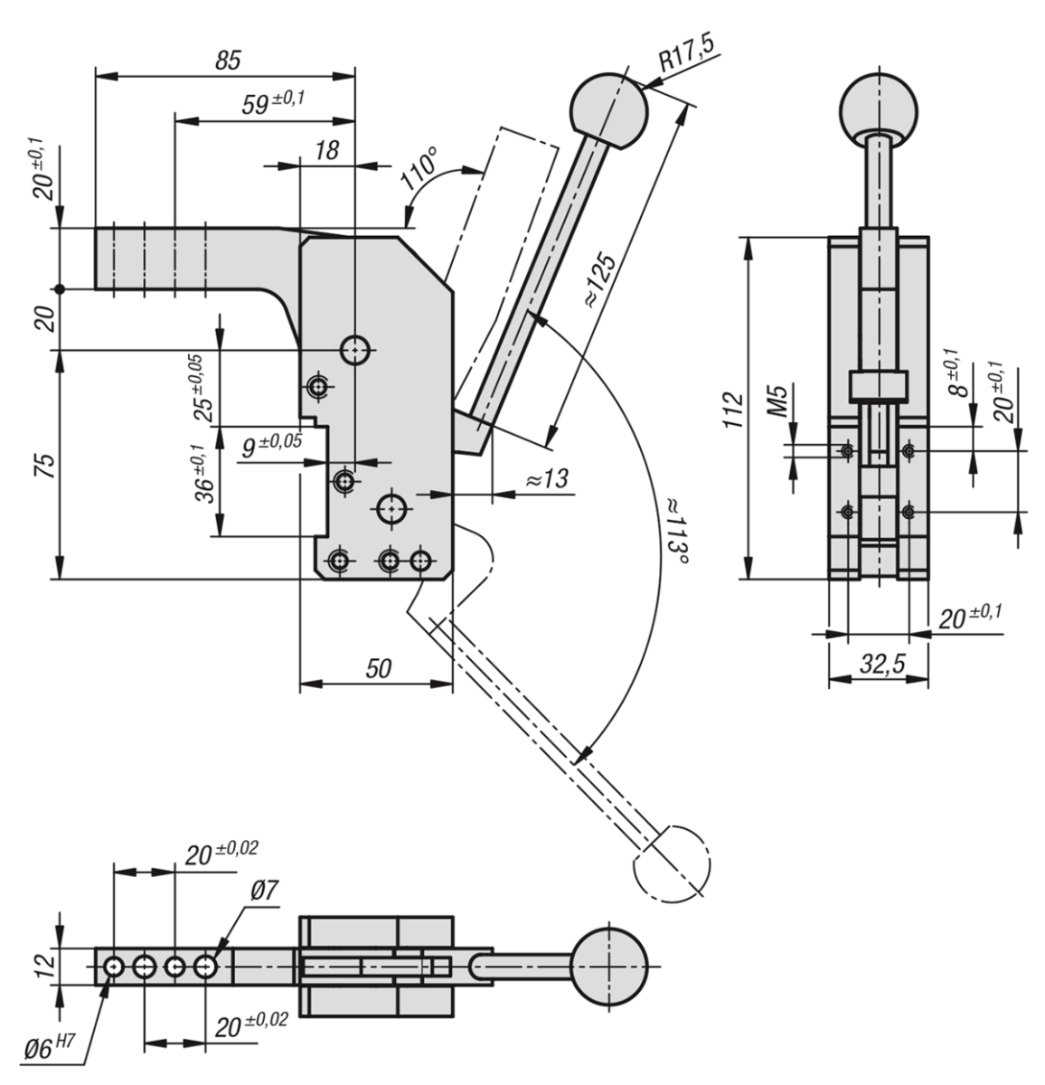 Manual clamp vertical with hole pattern on the front