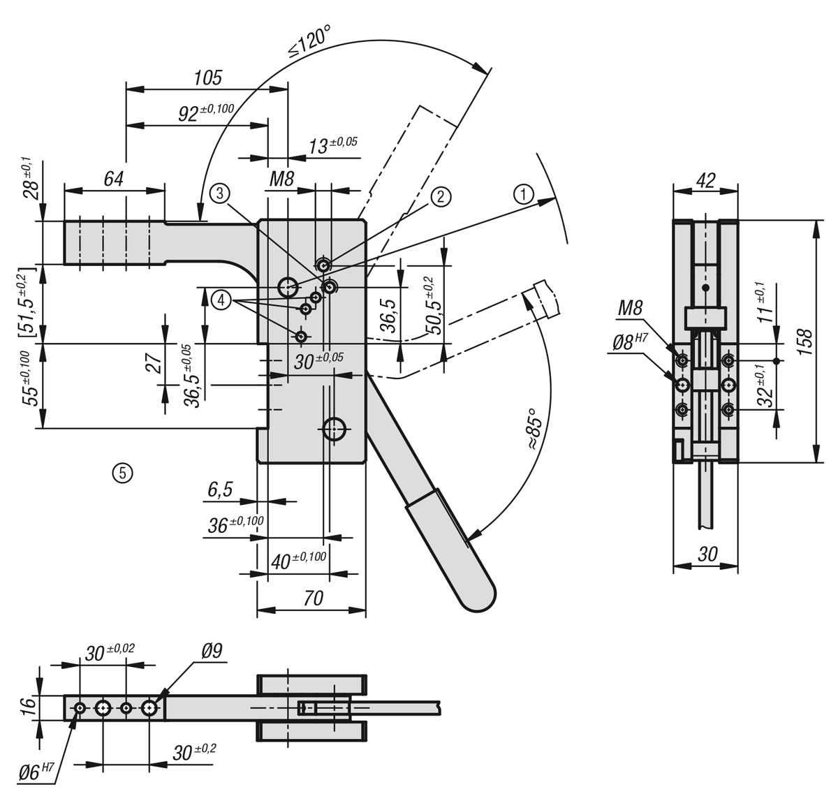 Morsa manuale verticale con schema di foratura frontale