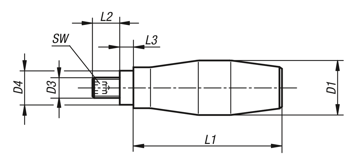 Empuñaduras bombeadas giratorias, forma recta, similares a DIN 98