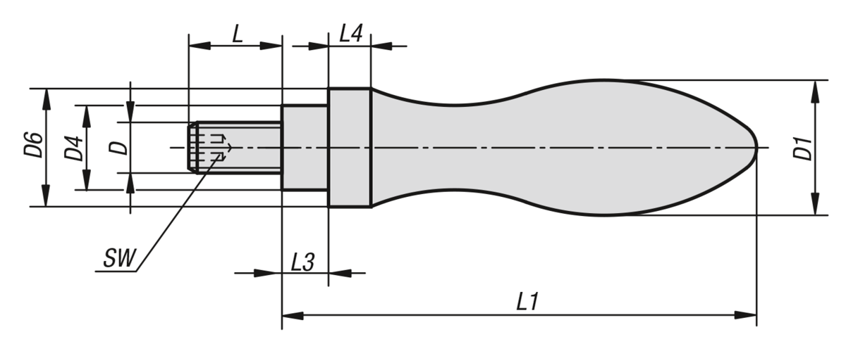 Empuñaduras bombeadas giratorias similares a DIN 98, forma E, de acero