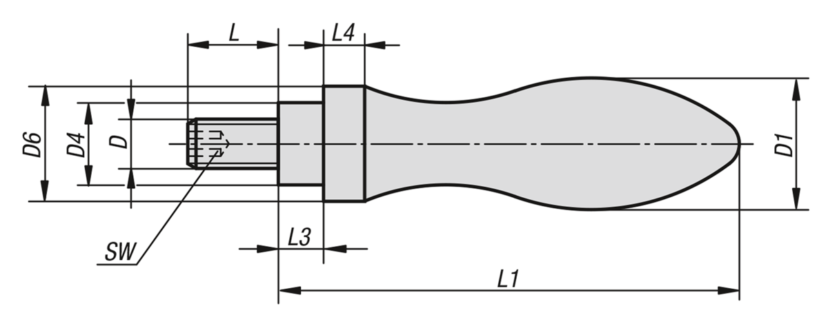 Empuñaduras bombeadas giratorias similares a DIN 98, forma E, de aluminio