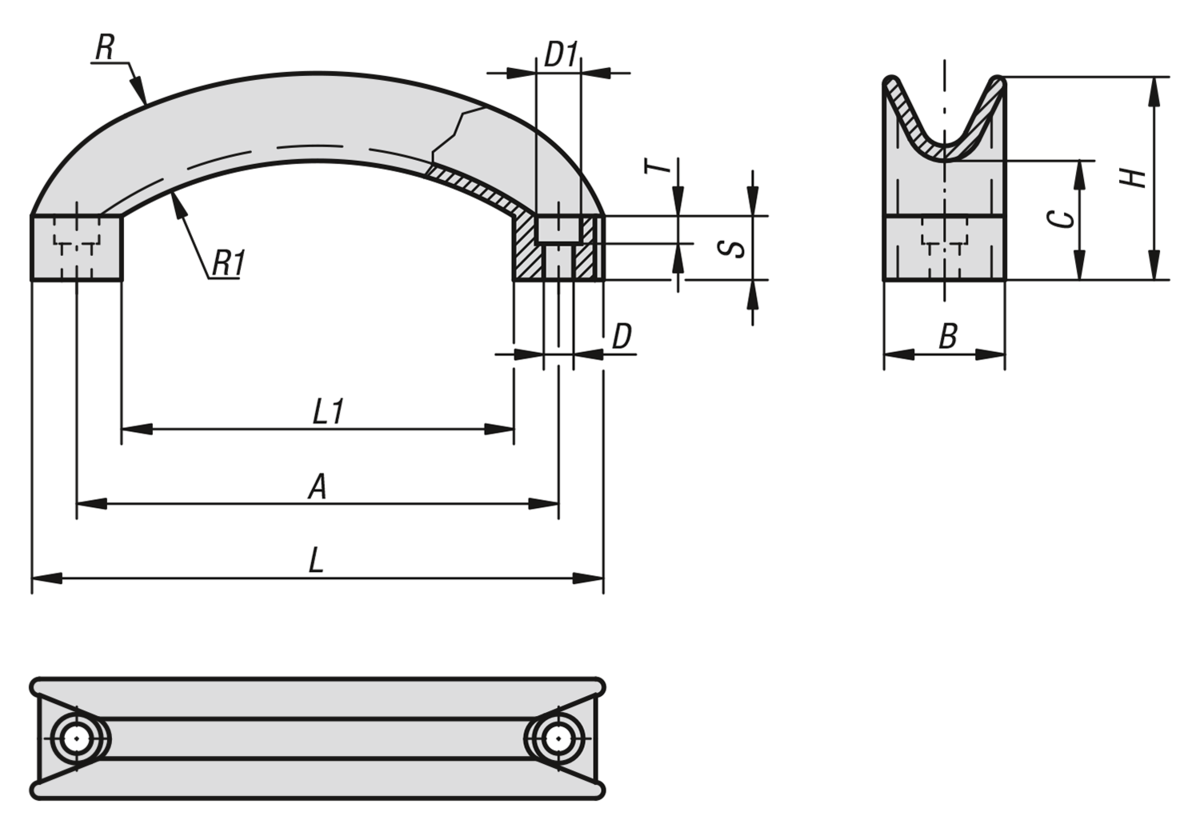 Pull handles arched, U-profile